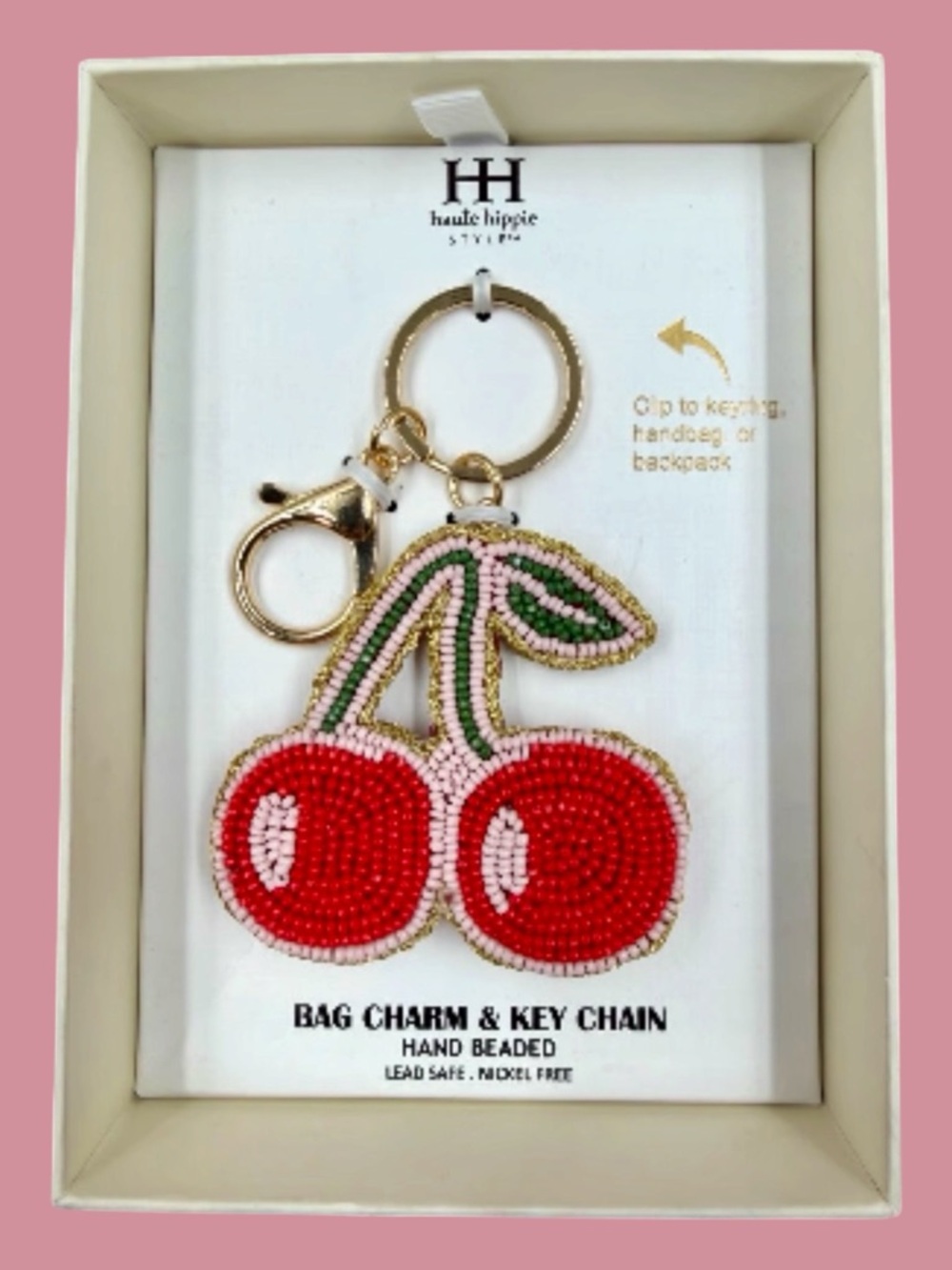 Haute Hippie Cherry Key Holder - Red & Green Hand Beaded In Gift Box NWT - Picture 13 of 13